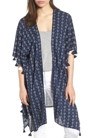 Women's Caslon Batik Stamp Poncho, Size - Blue
