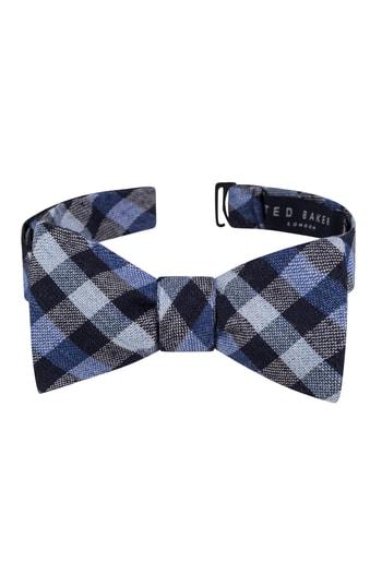 Men's Ted Baker London Gingham Silk Blend Bow Tie, Size - Blue