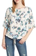 Women's Lucky Brand Floral Print Tie Front Top - Blue