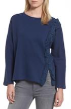 Women's Halogen Side Ruffle Sweatshirt, Size - Blue