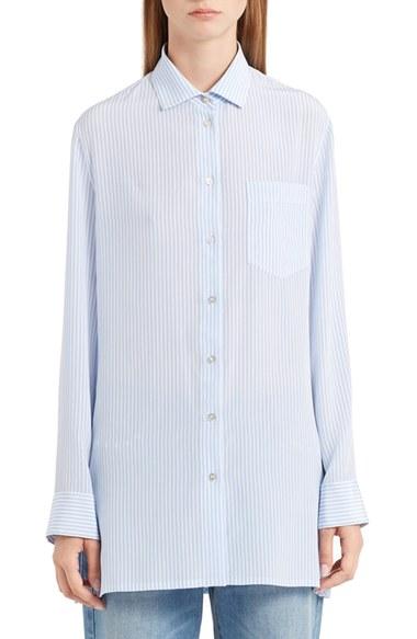 Women's Valentino Open Back Stripe Silk Shirt