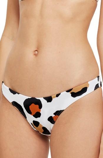 Women's Topshop Leopard Rib High-leg Bikini Bottoms Us (fits Like 0) - White