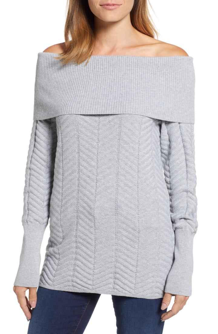 Women's Chaus Off The Shoulder Chevron Cotton Sweater