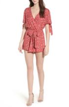 Women's Faux Wrap Tie Sleeve Romper - Red