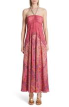 Women's Etro Beaded Halter Neck Silk Maxi Dress With Cape Us / 44 It - Pink