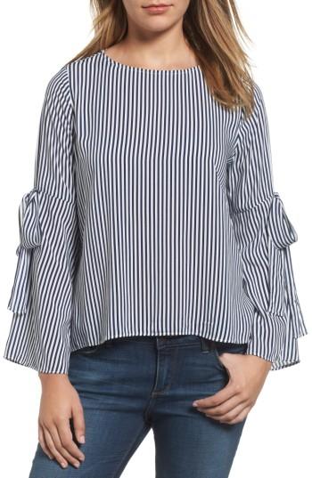 Women's Velvet By Graham & Spencer Stripe Tie Bell Sleeve Blouse - Blue