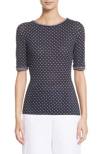Women's St. John Collection Dot Print Jersey Top, Size - Blue