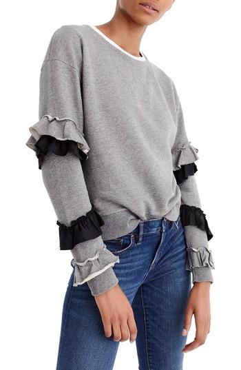 Women's J.crew Ruffle Sleeve Sweatshirt - Grey