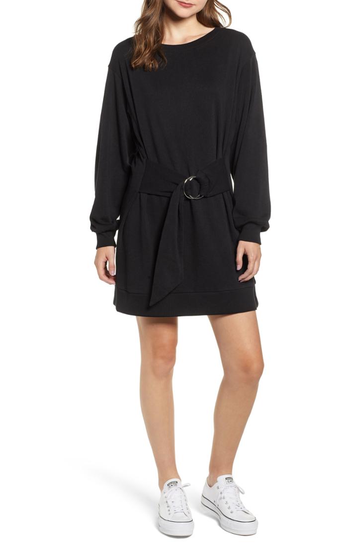 Women's Bp. Belted Sweatshirt Dress, Size - Black