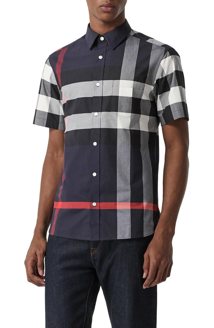 Men's Burberry Windsor Plaid Shirt - Blue