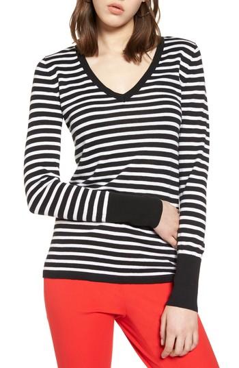 Women's Halogen Cotton Blend V-neck Sweater, Size - Black