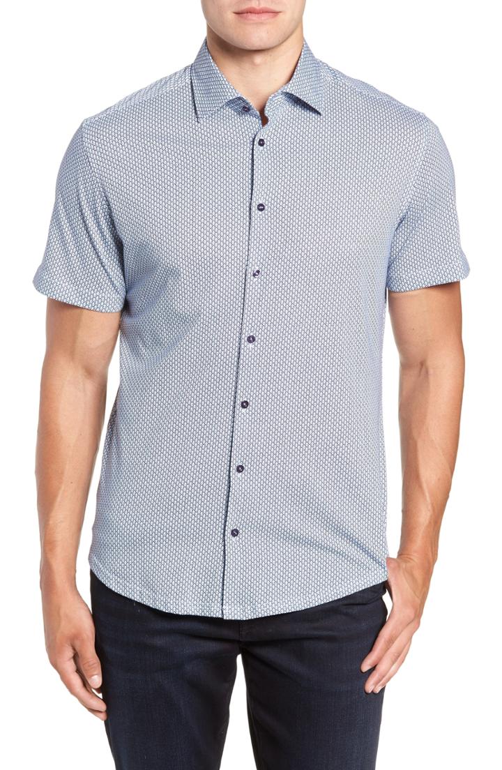Men's Stone Rose Trim Fit Geo Print Sport Shirt, Size - Blue