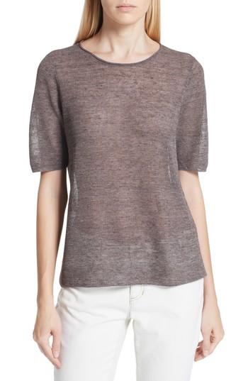 Women's Eileen Fisher Short Sleeve Linen Blend Sweater, Size - Brown