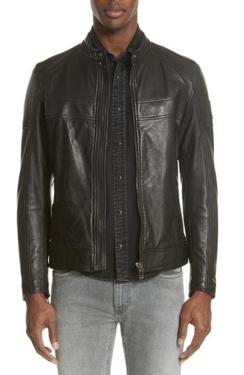 Men's Belstaff A Racer Leather Moto Jacket Eu - Black
