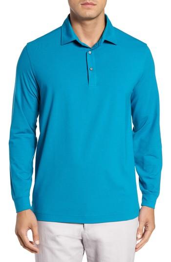 Men's Bobby Jones 'liquid Cotton' Long Sleeve Jersey Polo, Size - Blue