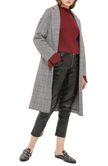 Women's Topshop Checkered Pow Jersey Coat Us (fits Like 0) - Black