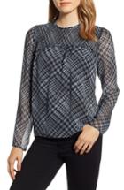 Women's Cece Houndstooth Smocked Neck Crepe Blouse