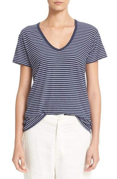 Women's Vince Stripe V-neck Tee - Blue
