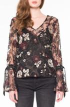 Women's Willow & Clay Embroidered Mesh Blouse - Black