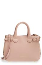 Burberry 'small Banner' House Check Leather Tote - Beige
