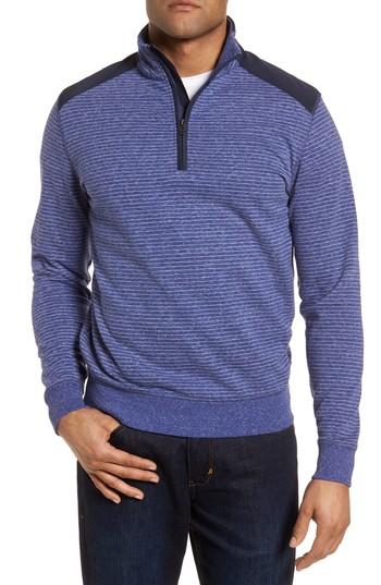 Men's Bugatchi Regular Fit Stripe Quarter Zip Pullover, Size - Blue