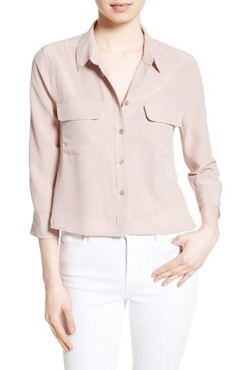 Women's Equipment 'signature' Crop Three Quarter Sleeve Shirt - Pink