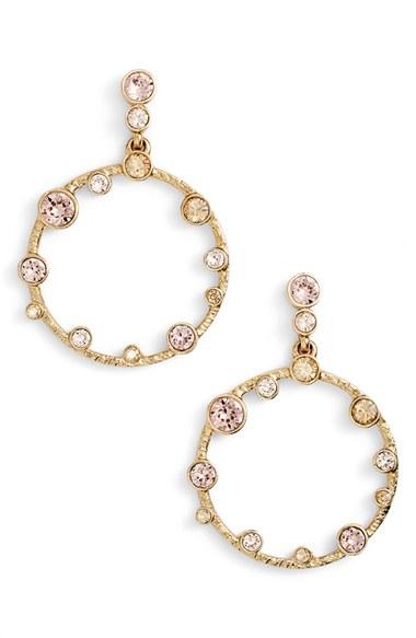 Women's Oscar De La Renta Frontal Hoop Crystal Earrings