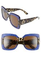 Women's Gucci 55mm Square Sunglasses - Blue Havana/ Brown