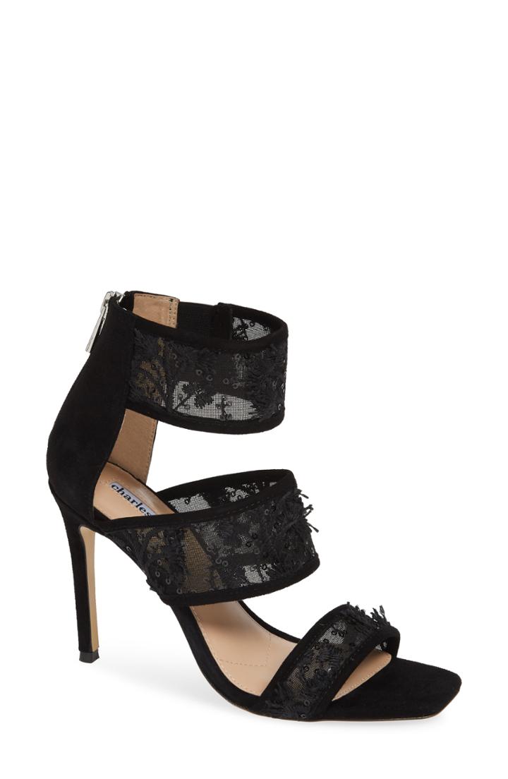 Women's Charles David Vania Lace & Sequin Sandal M - Black