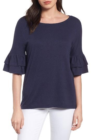 Petite Women's Caslon Tiered Bell Sleeve Tee P - Blue