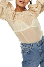 Women's Topshop Lace Blouson Top Us (fits Like 0-2) - Ivory