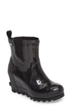 Women's Sorel Joan Glossy Wedge Rain Boot .5 M - Black
