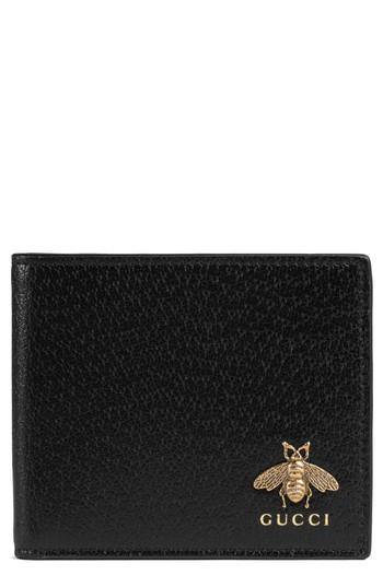 Men's Gucci Metallic Bee Leather Wallet - Black