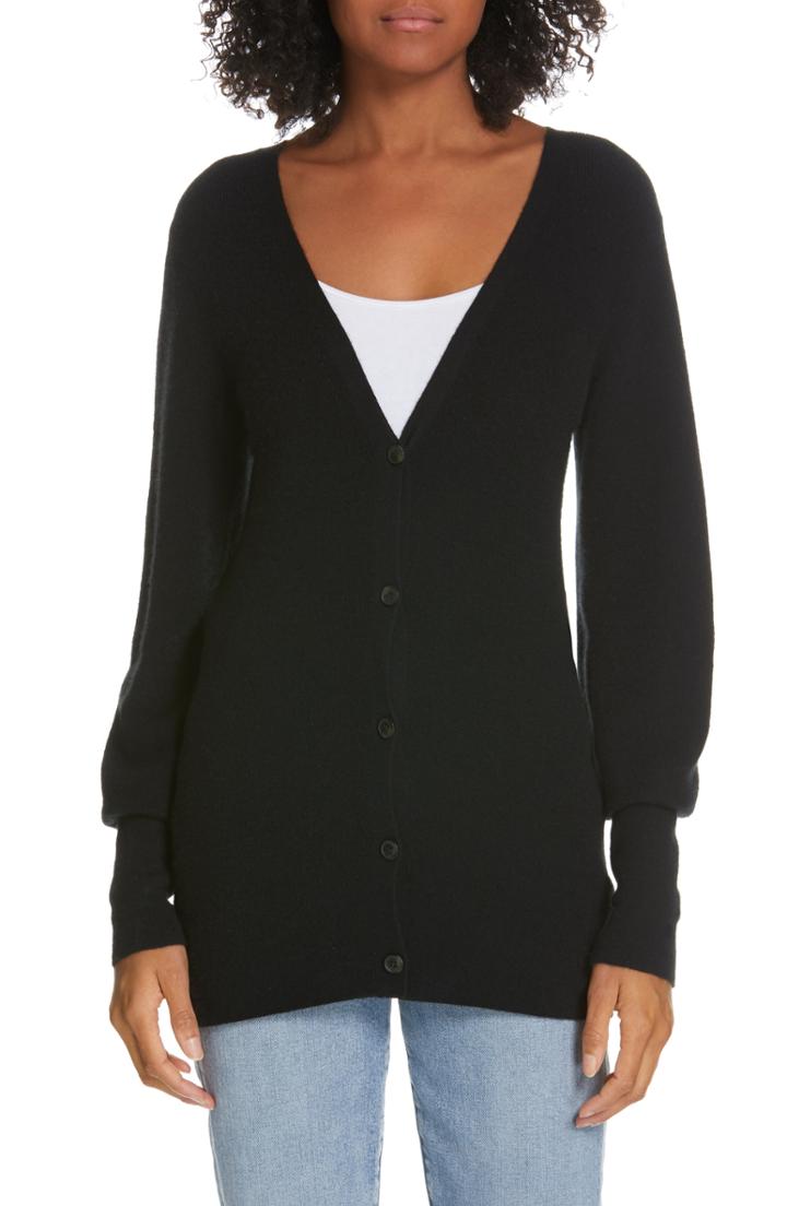 Women's Theory Balloon Sleeve Cashmere Cardigan, Size - Black