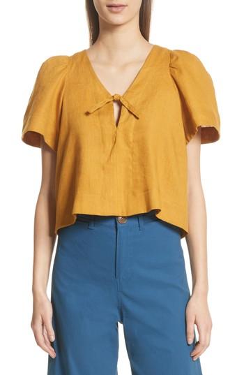 Women's Sea Minka Puff Sleeve Linen Top - Brown
