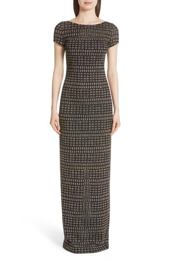 Women's St. John Evening Shimmer Jacquard Knit Column Gown - Black