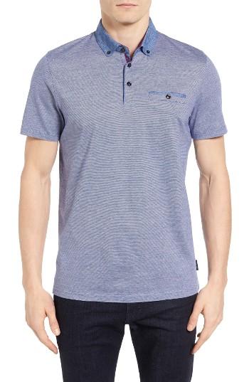 Men's Ted Baker London Cocoa Contrast Collar Stripe Polo (m) - Blue