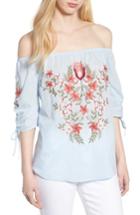 Women's Hinge Embroidered Off The Shoulder Top, Size - Blue