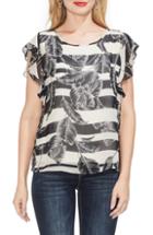 Women's Vince Camuto Flutter Sleeve Tropical Shadows Top, Size - Black