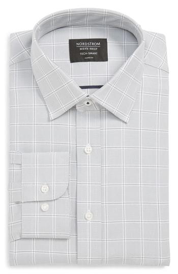 Men's Nordstrom Men's Shop Tech-smart Classic Fit Stretch Check Dress Shirt .5 - 34/35 - Grey