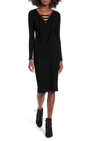 Women's Love, Fire Lace-up Rib Knit Dress - Black