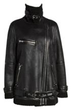 Women's Avec Les Filles Faux Shearling Biker Jacket, Size - Black