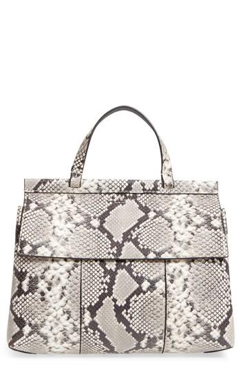 Tory Burch Block-t Snakeskin Embossed Leather Satchel -
