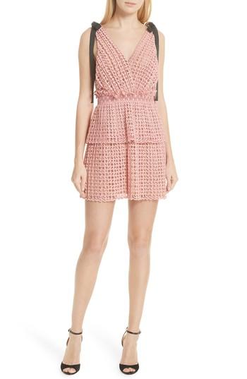 Women's Self-portrait Tie Strap Cutwork Organza Dress - Pink