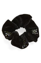 Topshop Embroidered Velvet Scrunchie, Size - Black