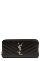 Women's Saint Laurent 'monogram' Zip Around Quilted Calfskin Leather Wallet - White