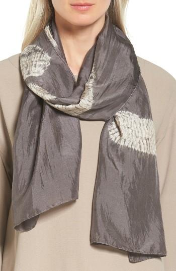 Women's Eileen Fisher Silk Shibori Scarf, Size - Brown