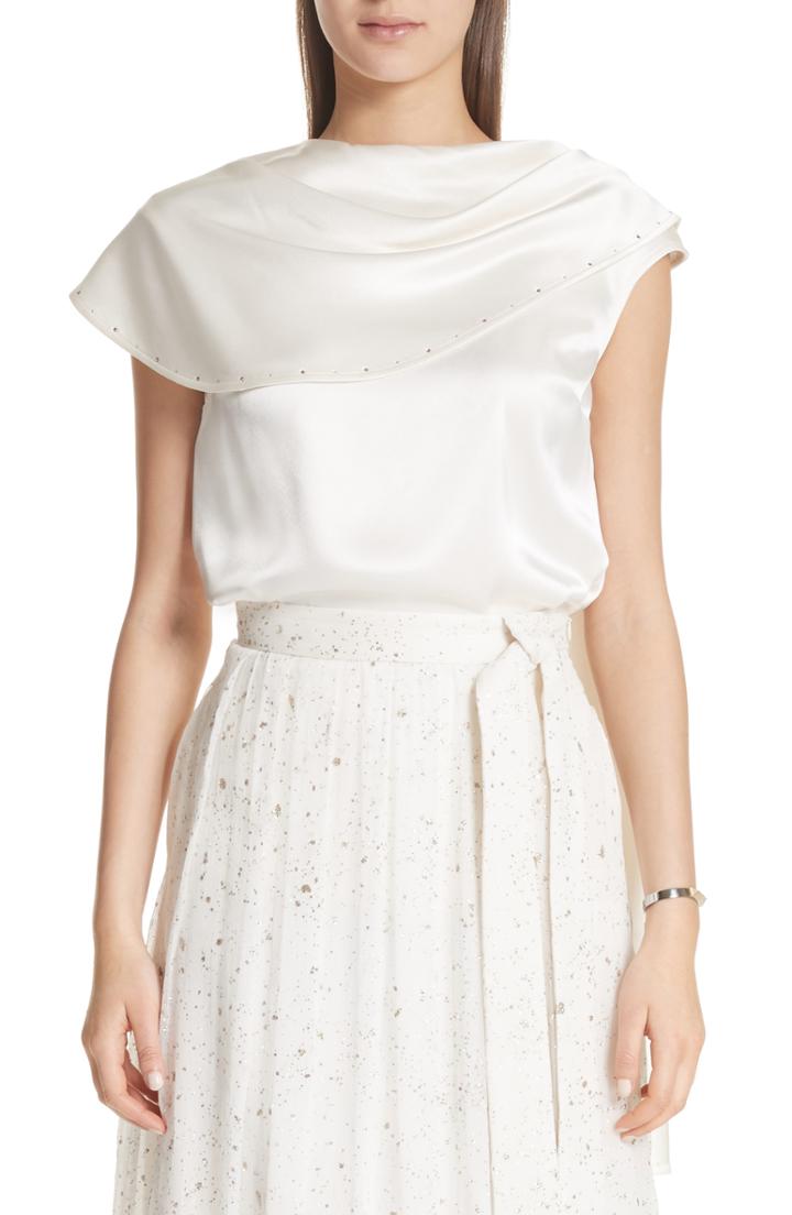 Women's St. John Collection Drape Liquid Satin Top - White