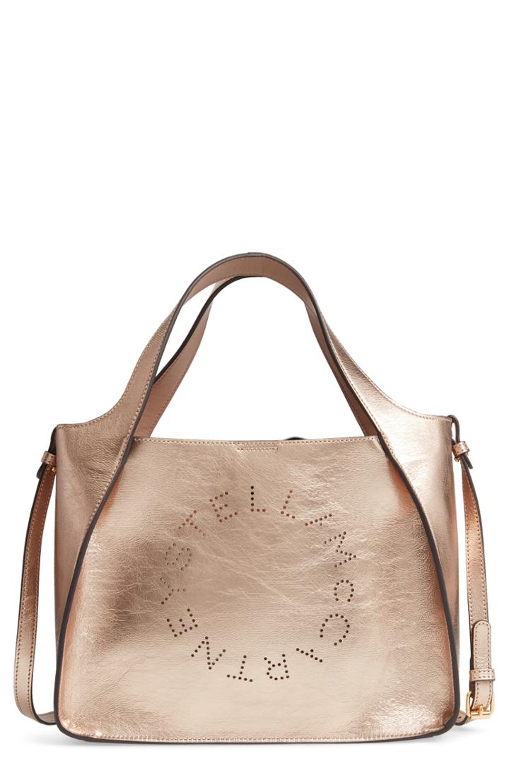 Stella Mccartney Perforated Logo Metallic Faux Leather Satchel -