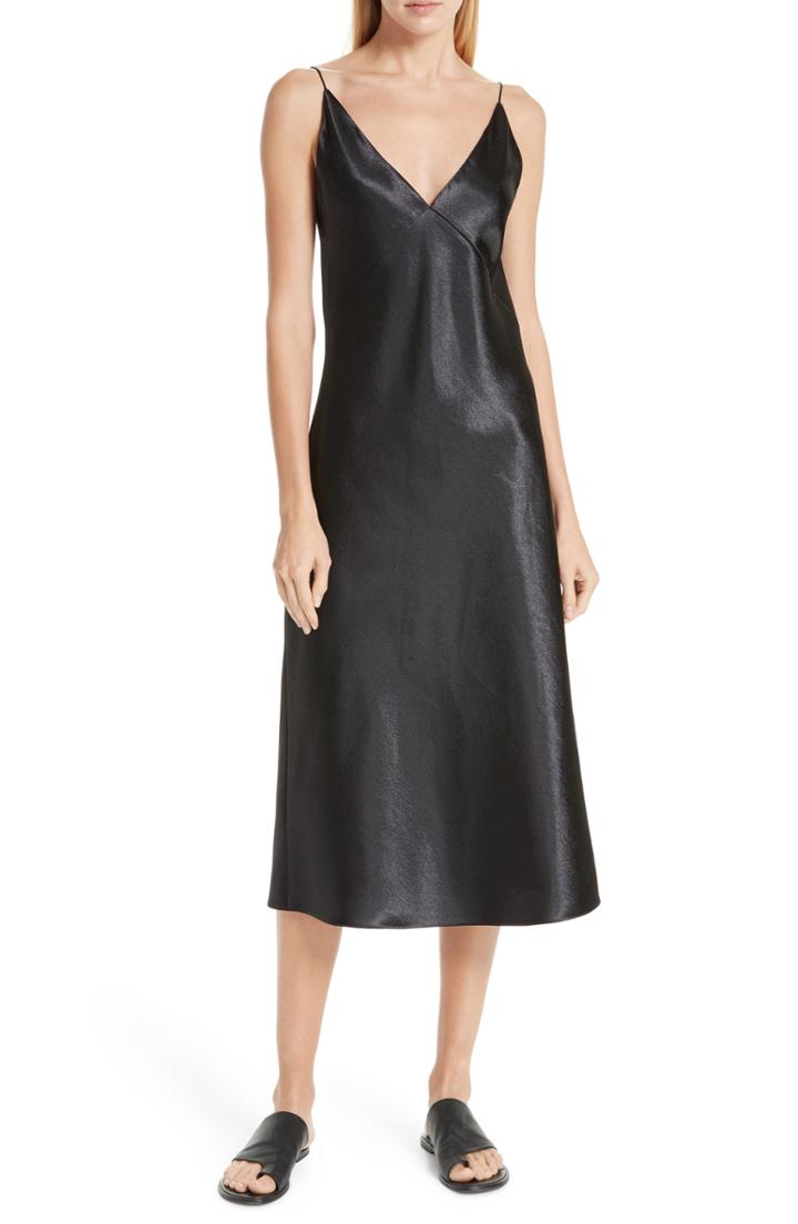 Women's Vince V-neck Bias Cut Dress - Black